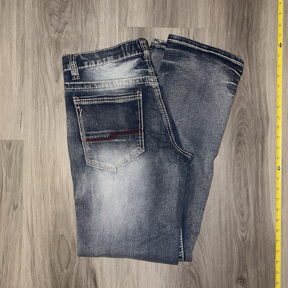 True Luck Jeans Mens 32x32 Blue Straight Stretch Denim Embroidered Western